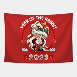 Year Of The Rabbit - Chinese New Year 2023 Lion Dance Zodiac Tapestry