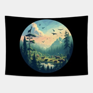 Low Poly Forest at Sunset Tapestry