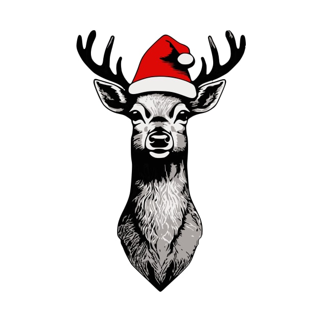 Christmas Deer with Santa Hat by Luvleigh