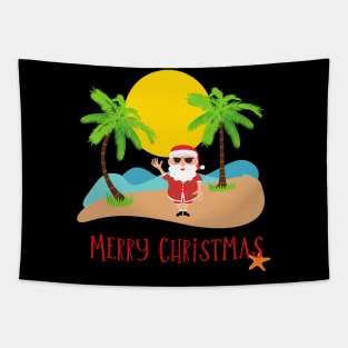 Merry Christmas Australian Beach Santa Tapestry