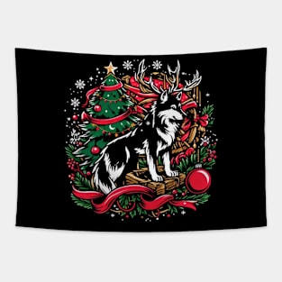 Festive Wolf and Christmas Tree Tapestry