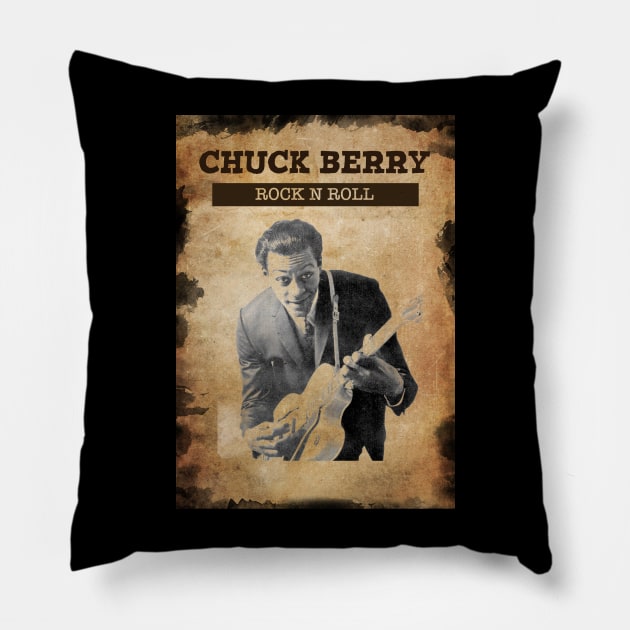 Vintage Old Paper 80s Style Chuck Berry Rock N Roll Pillow by Madesu Art
