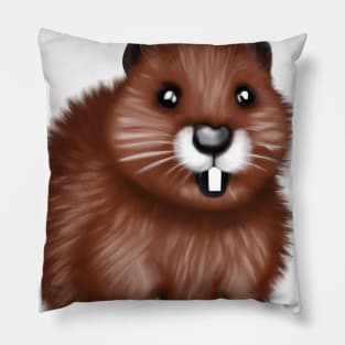 Cute Beaver Drawing Pillow