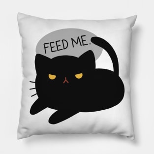 Cute Cat Design Feed Me | Kawaii Black Cat Illustration | Cat Lover Gift | By Atelier Serakara Pillow