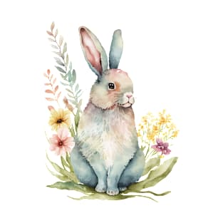 Watercolor Easter Bunny rabbit with flowers T-Shirt