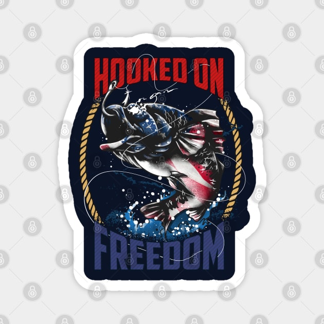 Fishing Hooked On Freedom USA 4th of July Magnet by E