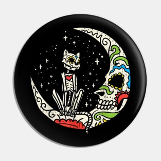 Sugar Skull Cat Moon Pin