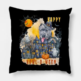 Cane Corso Happy Howl-o-ween Ghost Houses Funny Watercolor Pillow