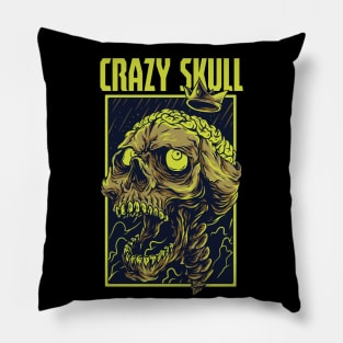 Crazy Skull Illustration Pillow