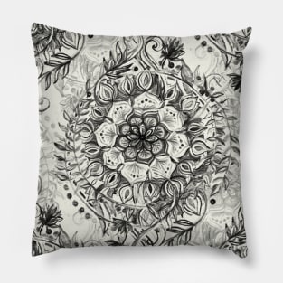 Messy Boho Floral in Charcoal and Cream Pillow