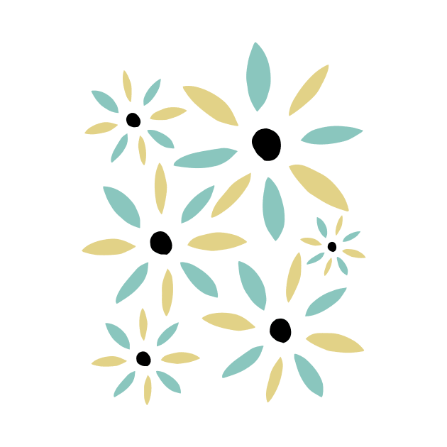 Yellow And Aqua Blue Abstract Retro Flowers by OrchardBerry