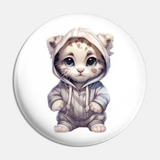 Snow Leopard Wearing Hoodie Pin