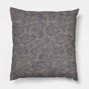 Succulents garden embroidery in antique taupe brown Pillow