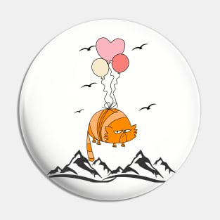 Angry Cat Flaying Balloon Funny Pin