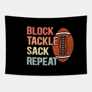 Block Tackle Sack Repeat retro Football Defensive Lineman Tapestry