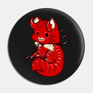 Halloween Chibi Winged Kitty - Red Tabby Devil Cat Pin