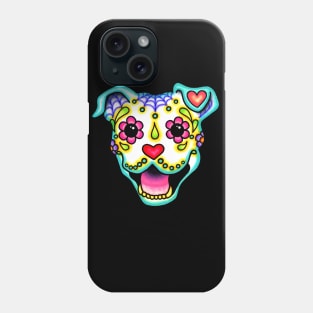 Smiling Pit Bull in White - Day of the Dead Pitbull Sugar Skull Dog Phone Case