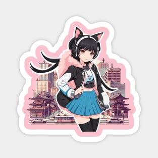 Nekomimi Otaku Fashion: A stylish cat girl in the city Magnet