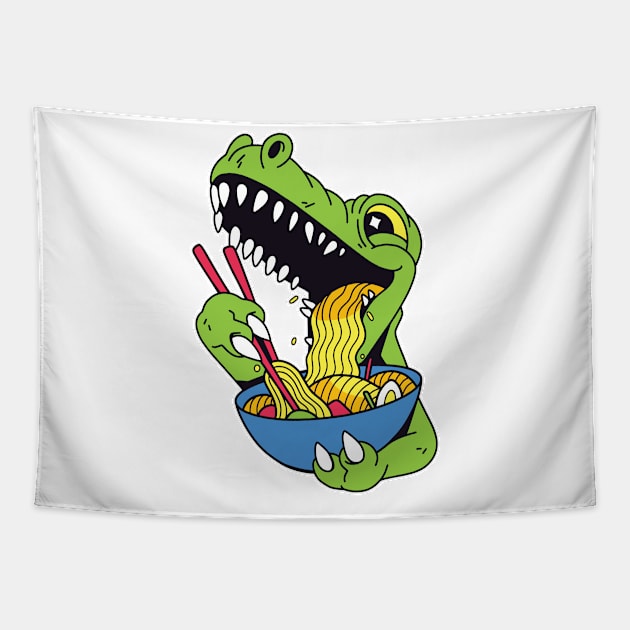 T-rex Dinosaur Eating Ramen Tapestry by Printroof