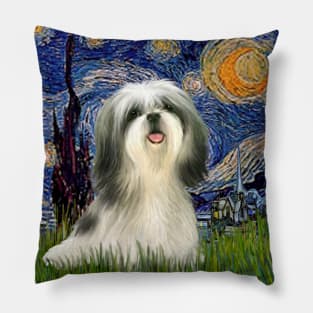 Shih Tzu in Van Gogh's Starry Night (adapted) Pillow