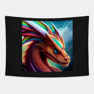 Rainbow Dragon with Orange Scales and Blue Eyes Tapestry