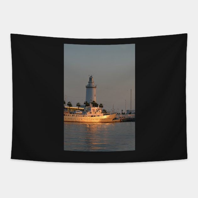 Evening In Malaga Harbor Tapestry by AlexaZari