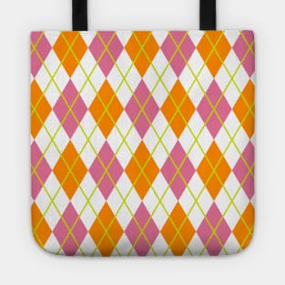 Orange Pink Gold Argyle Pattern Print Retro Vintage Punk Rock Band Tote