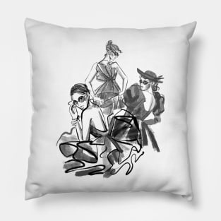 Fashion Sketch Girls - Retro Minimalist Style Pillow