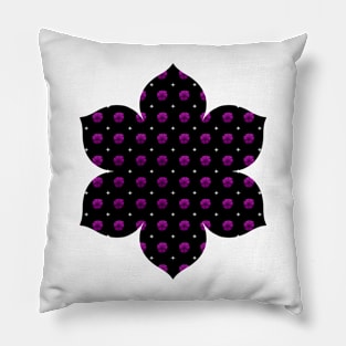 Rows of Stars and Flowers, Dark Purple Pillow