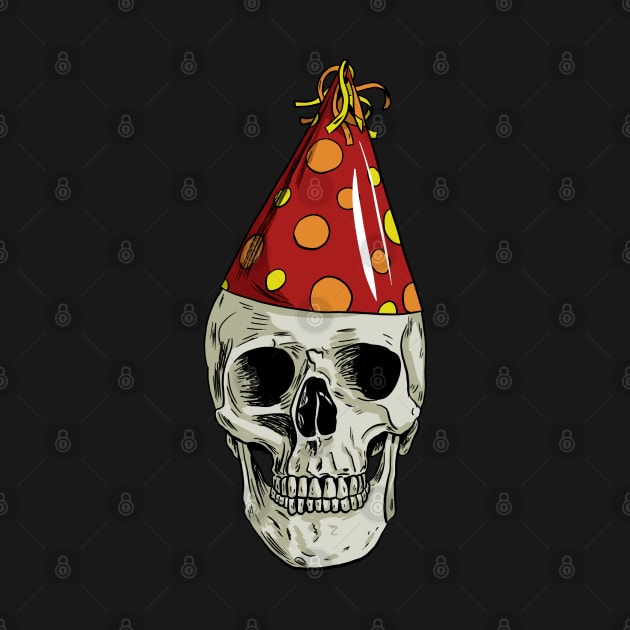 Skull Wearing Party Hat by Black Snow Comics