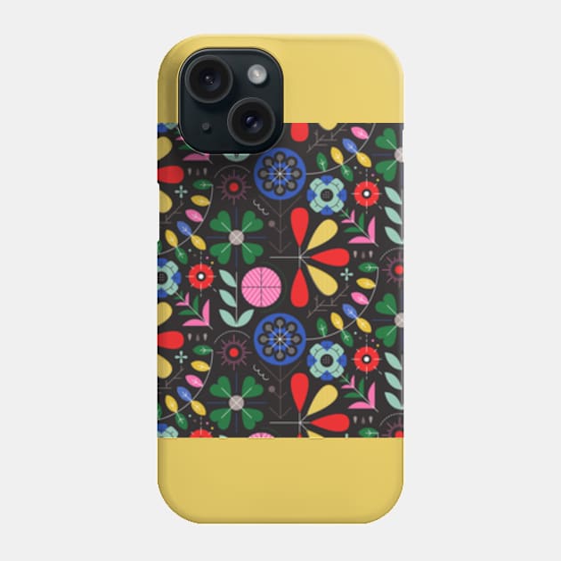 Scandinavian Black Colorful Flower Pattern Phone Case by Rengaw Designs