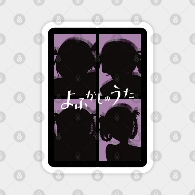 Call of the Night Anime Characters Silhouette of Nazuna Nanakusa in Cool 4 Panels Pop Art Style with Yofukashi no Uta Kanji or Japan Text Magnet by Animangapoi