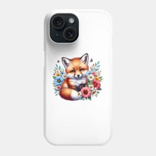 A red fox decorated with beautiful colorful flowers. Phone Case