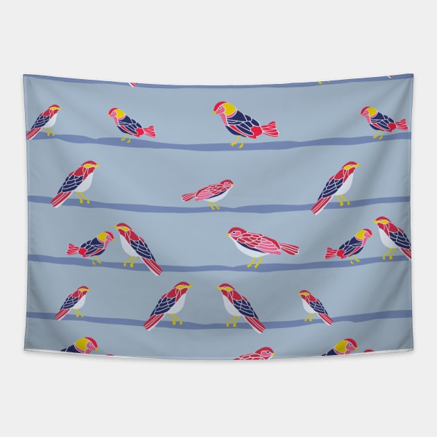 Birds on a wire pattern Tapestry by kapotka