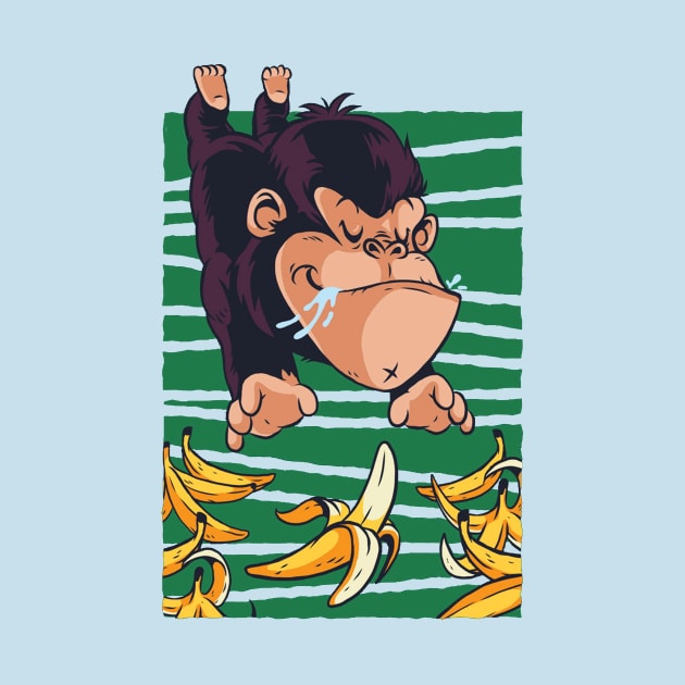 Cute Funny Monkey Eating Banana Artwork by LazyMice