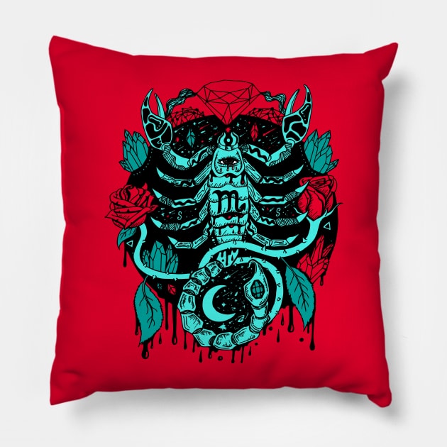 Turqred Mystic Scorpio Zodiac Pillow by kenallouis