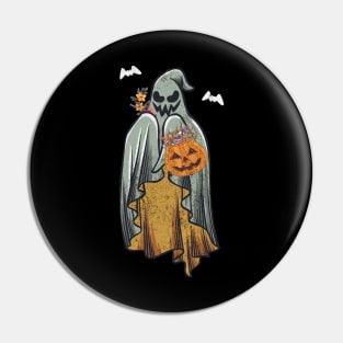 Retro Vintage Groovy Pumpkin Halloween Colors Flower Ghost Pin