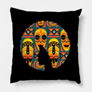 Afro Hair Woman with African Pattern, Black History Pillow