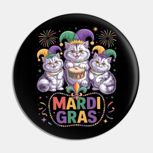 Mardi Gras Three Cute British Longhair Cats Masked Beads Pin