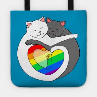 Rainbow Heart Pride Cats cute kittens LGBTQIA Tote