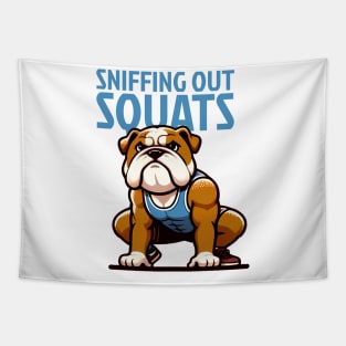 Sniffing Out Squats: English Bulldog Edition Tapestry