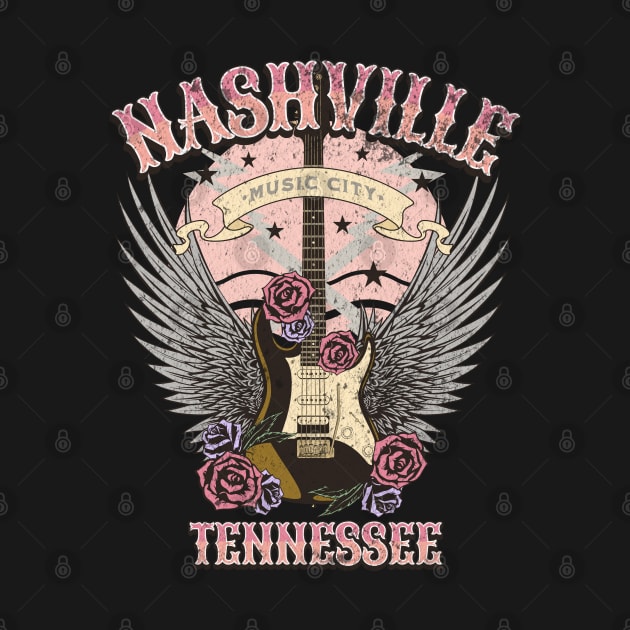 Vintage Nashville Tennessee Guitar and Roses Country Music City by PUFFYP