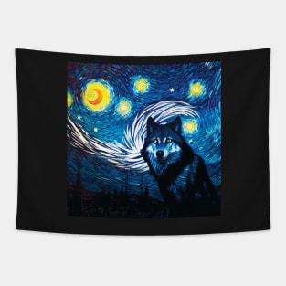 Wolf in a Starry Night Sky. Van Gogh Style Tapestry