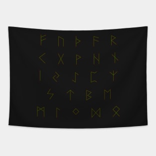 Futhark Rune Alphabet Stickers in Burnt Wood and Green Sap Tapestry