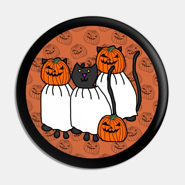 Horror Cats in Halloween Pumpkin Head Costumes Pin by ellenhenryart