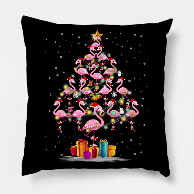 Funny Christmas Tree Flamingo Hat Santa Best Xmas Pillow by lostbearstudios