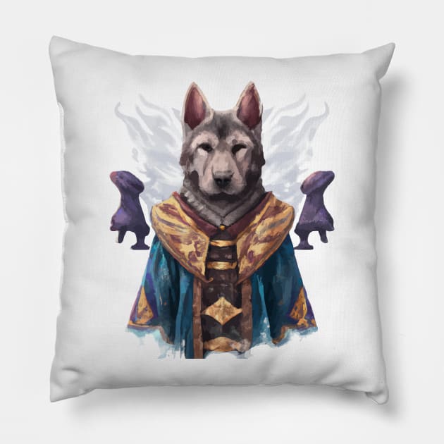 Cool Akbash Shaman Mage Dog Stencil Watercolor Artwork Design Pillow by Furrban