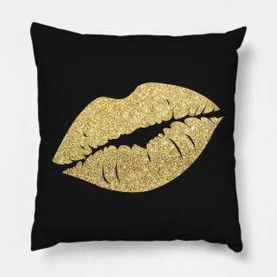 Gold Faux Glitter Lips Pillow