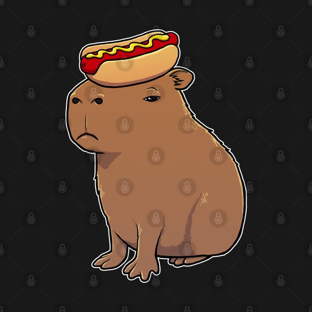Capybara with a Hotdog on its head by capydays