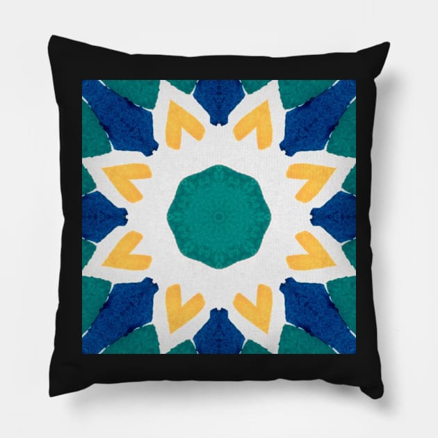 Yellow, green and blue star pattern Pillow by ikshvaku